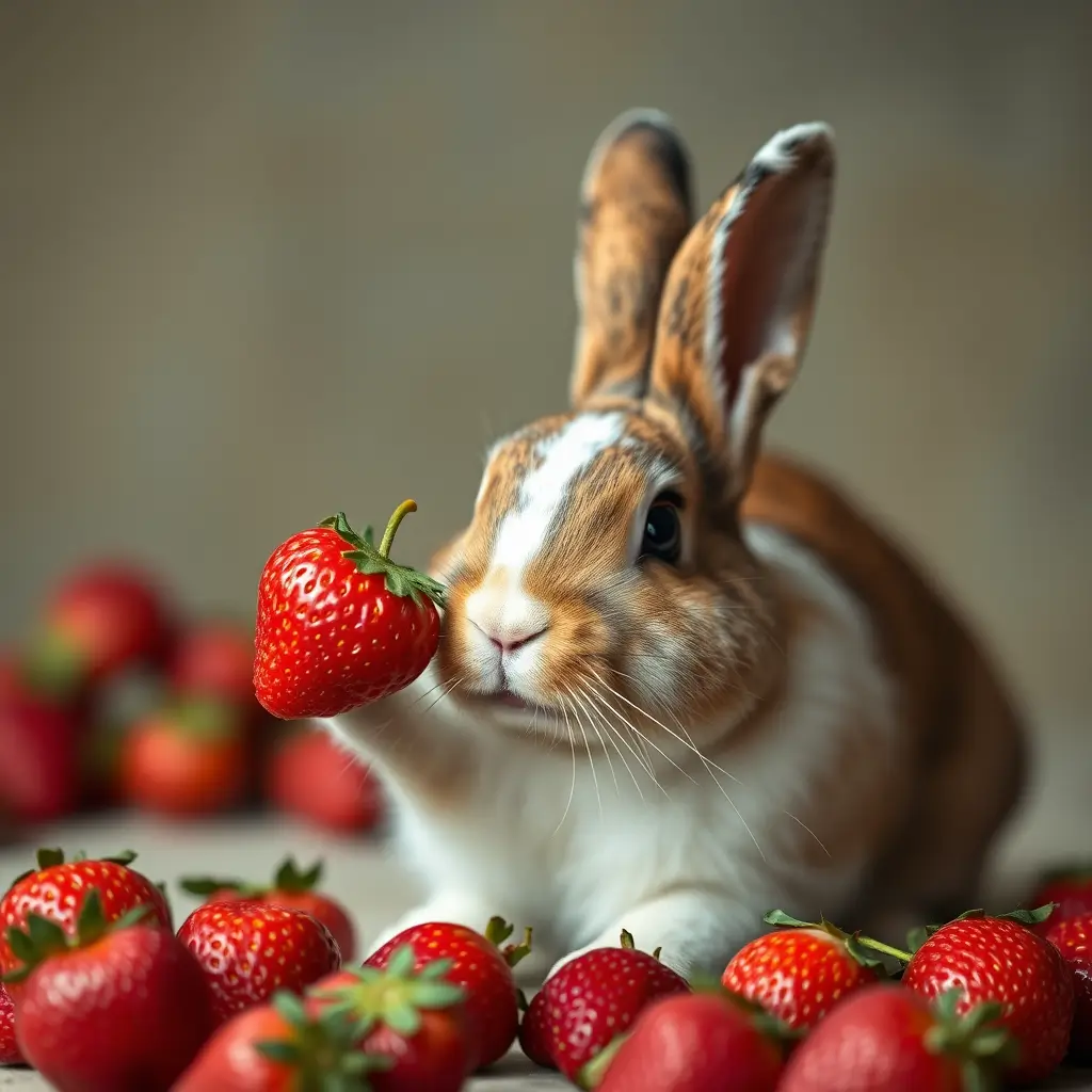 rabbit eating strawberry